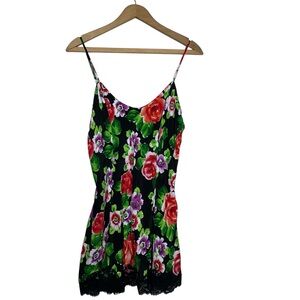 VTG Y2K Victoria's Secret Gold Label Bold Floral Chemise Lace Trim Slip Small